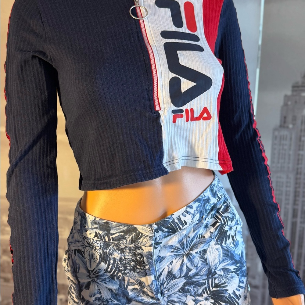 Fila Women's Navy and Red Crop Top
